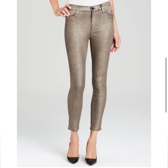 J Brand Denim - J Brand for Bloomingdales ALANA Gold Dust Shiny Jeans size 32 dark indigo coated